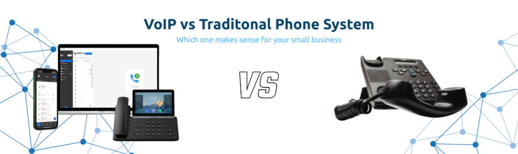 VoIP vs. traditional phone systems comparison graphic for small businesses