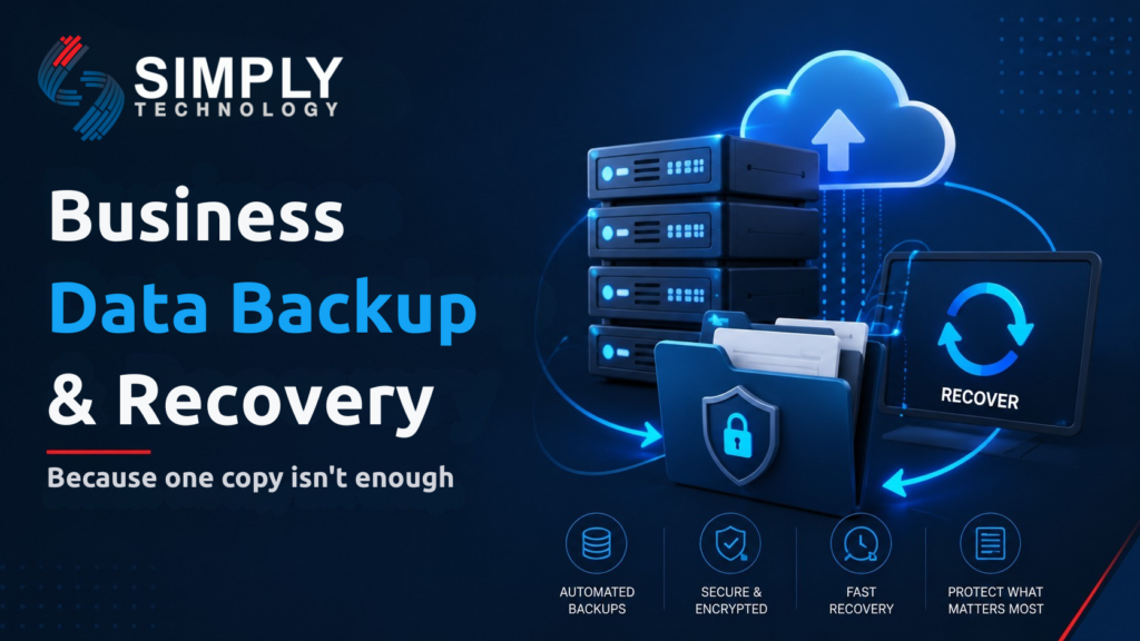 Business data backup and recovery with cloud storage, secure backups, and data recovery